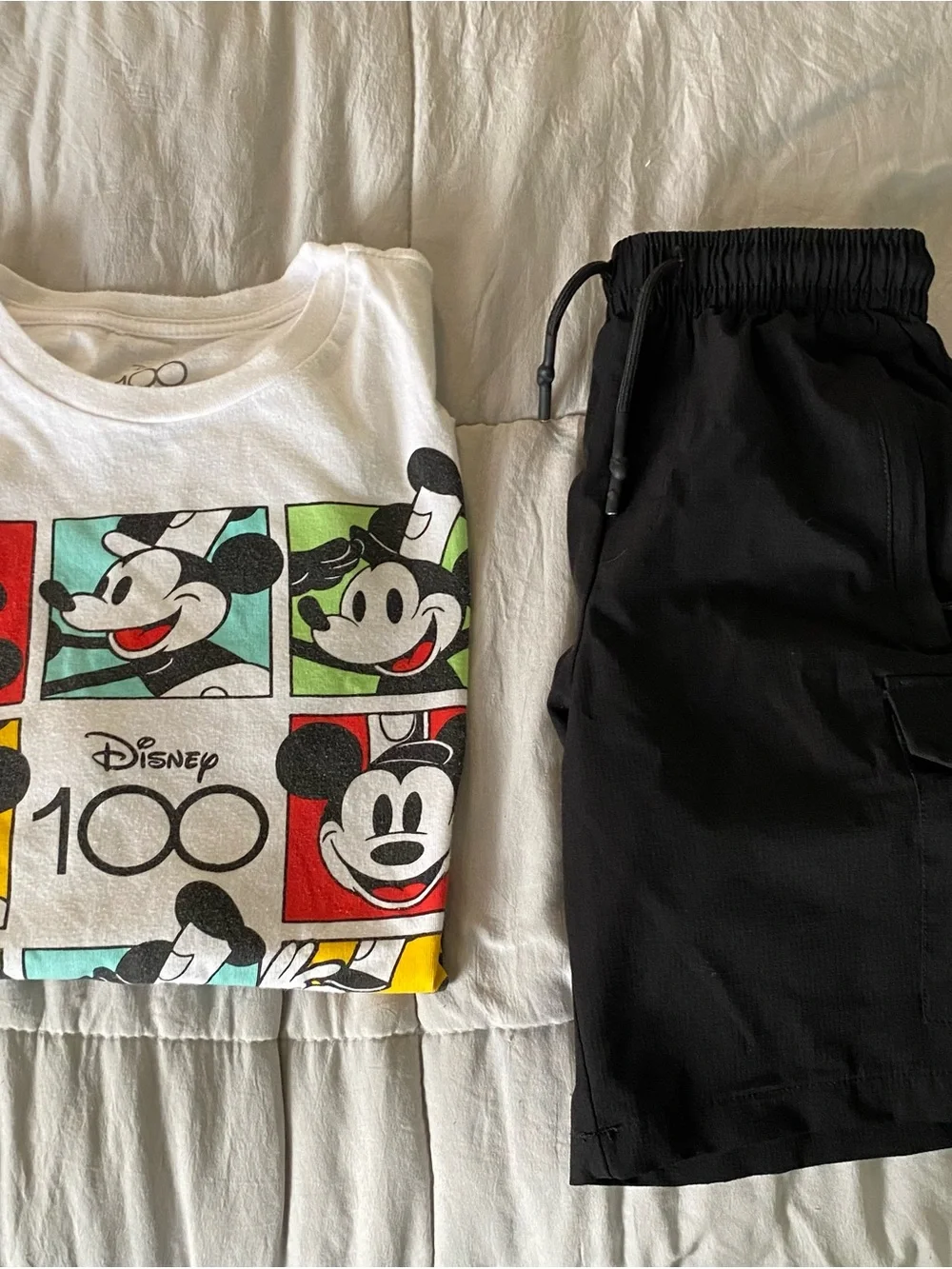 Kid’s Black Cargo Shorts and Disney tee